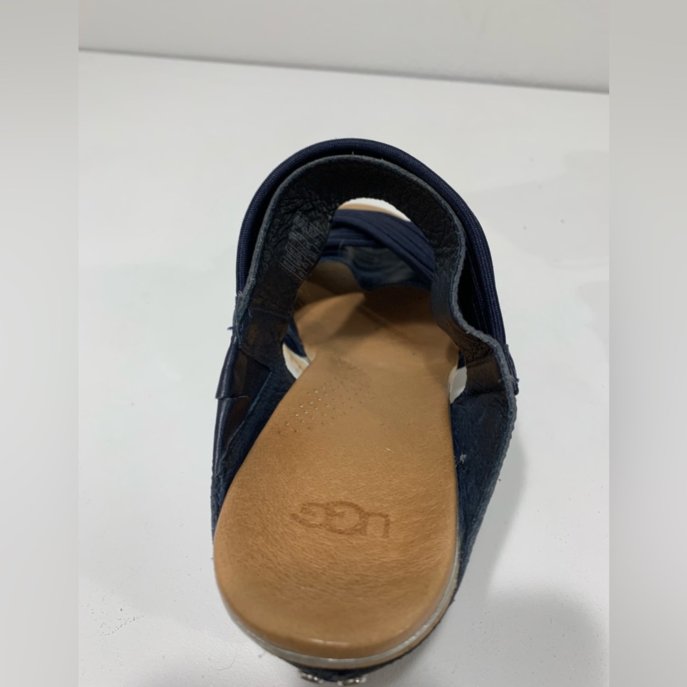 UGG Wedge Sandals Australian Hilarie Navy Blue Leather and elastic straps - 8.5 - Picture 10 of 16